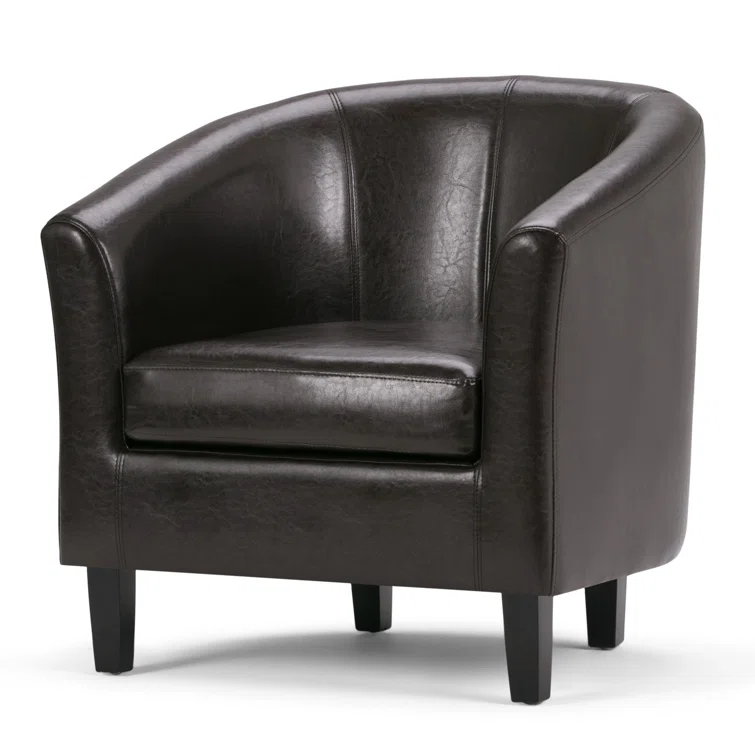 Simpli Home Austin 30"W Upholstered Vegan Faux Leather Contemporary Tub Accent Chair with High Arms and Deep Seat