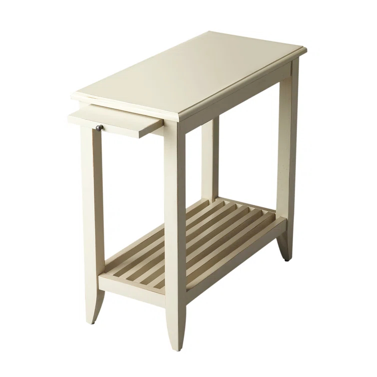 Petite Off-White Birch Side Table with Tapered Legs