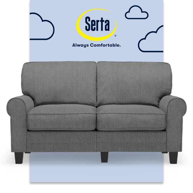 Serta Copenhagen 61" Rolled Arm Sofa, Easy Care Fabric, Soft Pillow Back, Pocket Coil Seat Cushions
