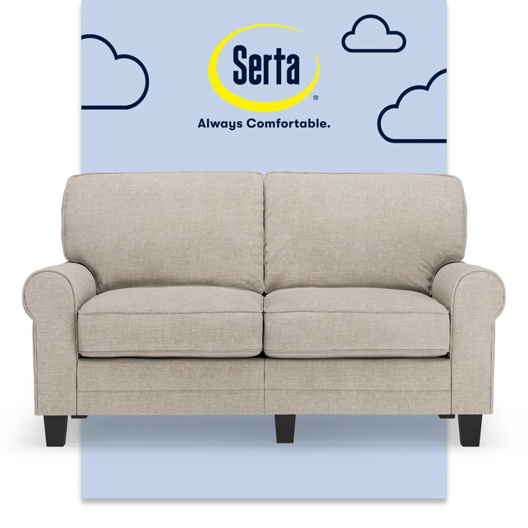 Serta Copenhagen 61" Rolled Arm Sofa, Easy Care Fabric, Soft Pillow Back, Pocket Coil Seat Cushions