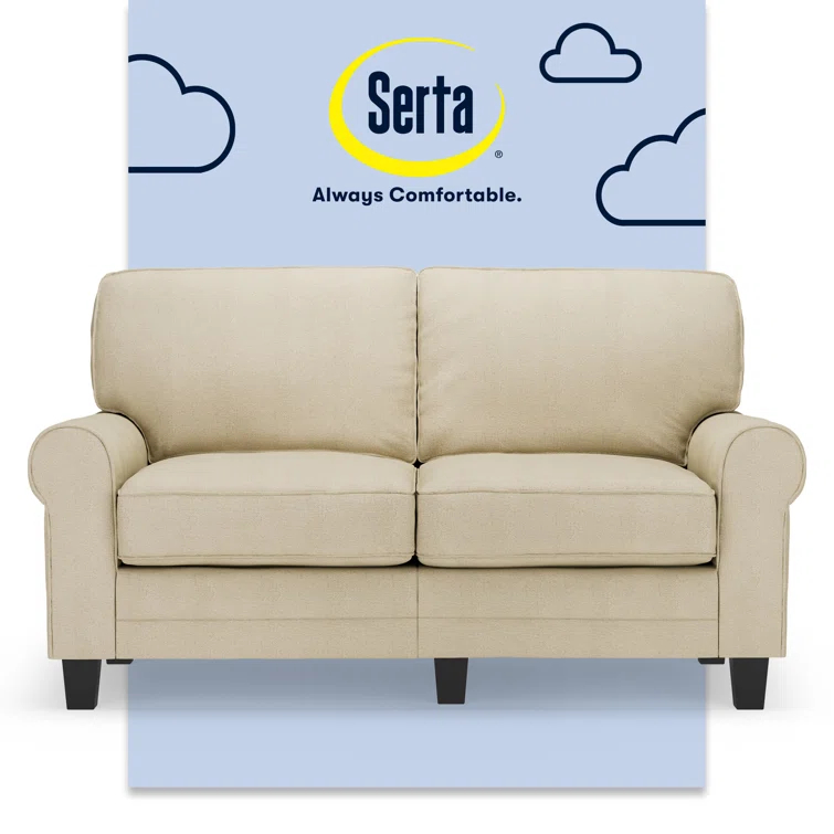Serta Copenhagen 61" Rolled Arm Sofa, Easy Care Fabric, Soft Pillow Back, Pocket Coil Seat Cushions