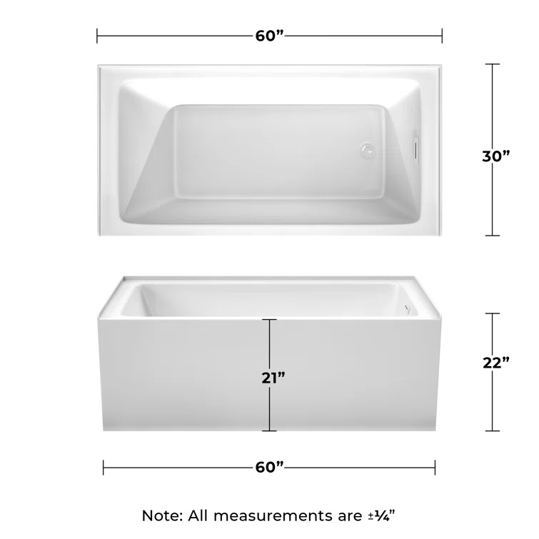Grayley 60'' x 30'' Alcove Soaking Acrylic Bathtub