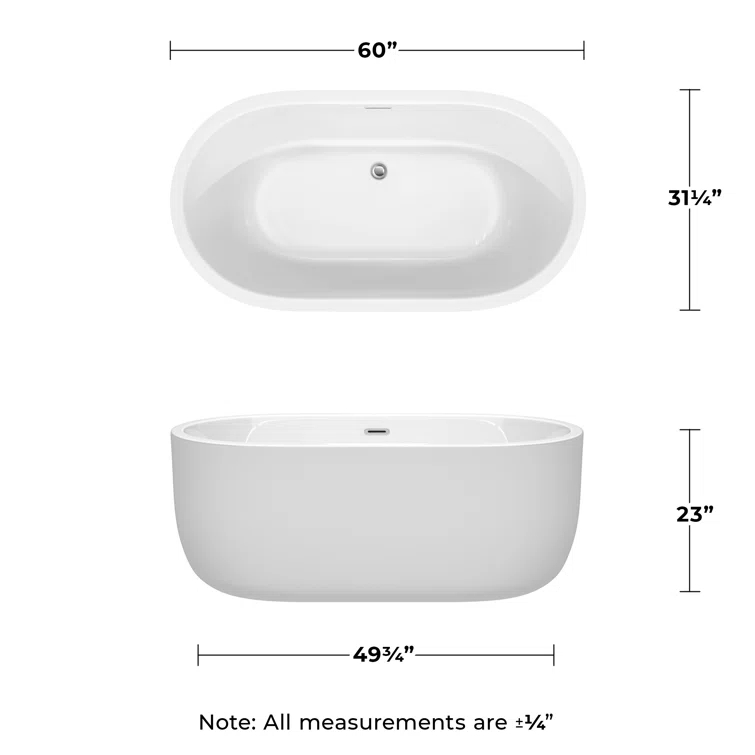 Juliette 60" x 30" Freestanding Soaking Acrylic Bathtub
