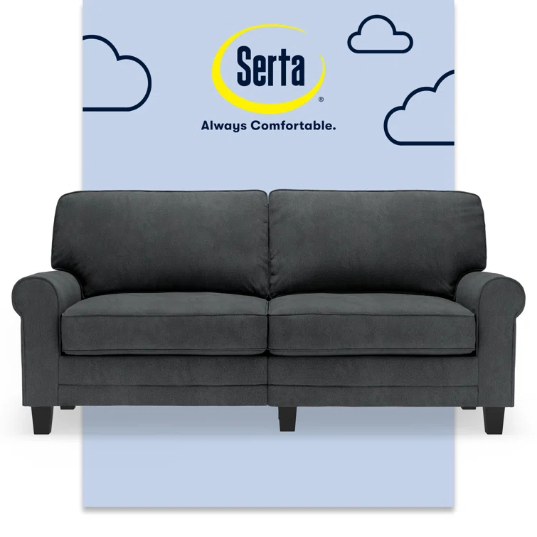 Serta Copenhagen 73" Rolled Arm Sofa, Easy Care Fabric, Soft Pillow Back, Pocket Coil Seat Cushions