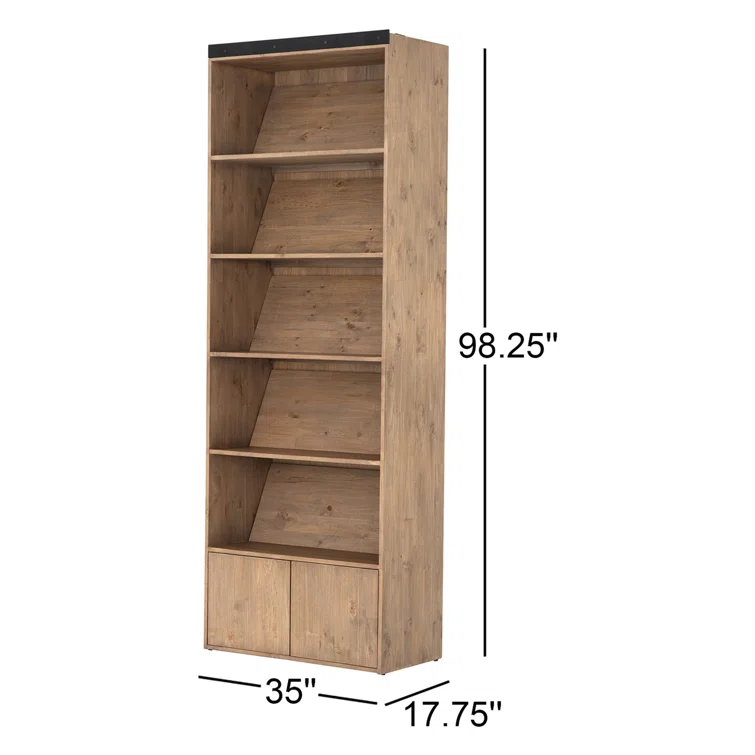 Smoked Pine Contemporary Ladder Bookshelf with Black Iron Accents