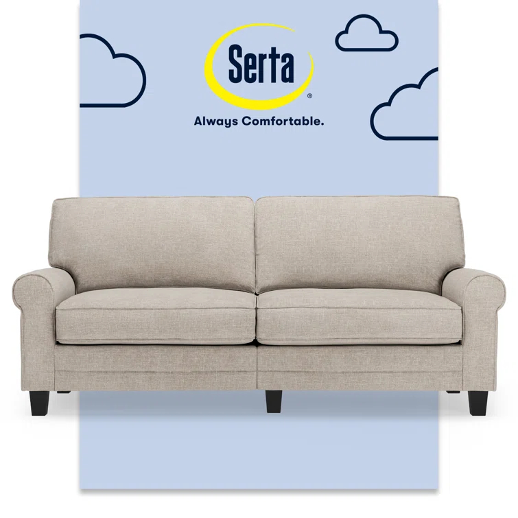 Serta Copenhagen 78" Rolled Arm Sofa, Easy Care Fabric, Soft Pillow Back, Pocket Coil Seat Cushions