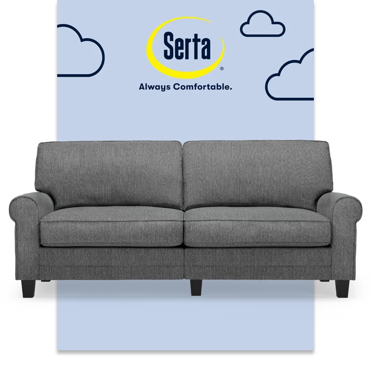 Serta Copenhagen 78" Rolled Arm Sofa, Easy Care Fabric, Soft Pillow Back, Pocket Coil Seat Cushions