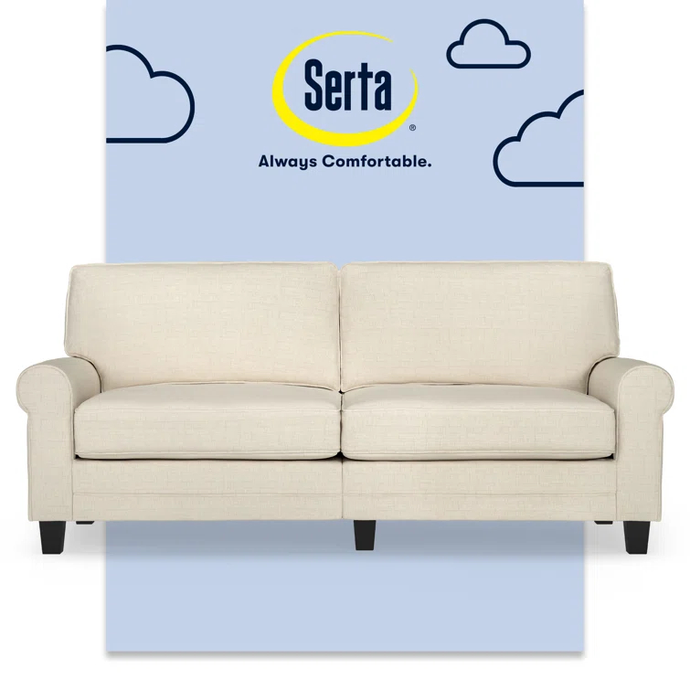 Serta Copenhagen 78" Rolled Arm Sofa, Easy Care Fabric, Soft Pillow Back, Pocket Coil Seat Cushions