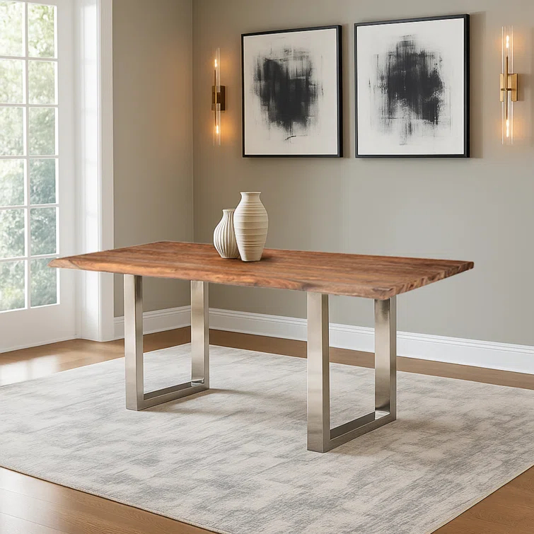Aabriella 80'' Wood and Metal Rectangular Dining Table
