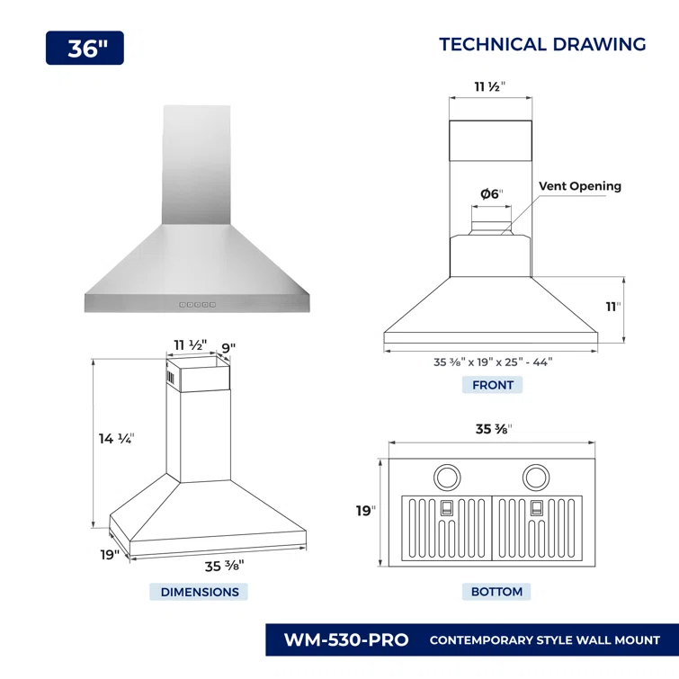 Hauslane 30" Stainless Steel Convertible Wall Range Hood with Baffle Filter