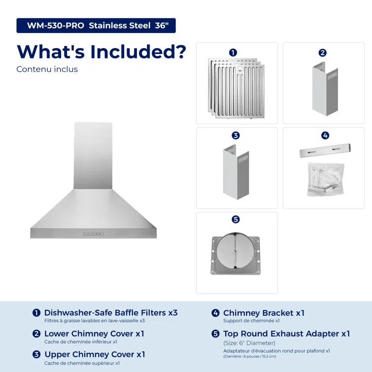 Hauslane 30" Stainless Steel Convertible Wall Range Hood with Baffle Filter