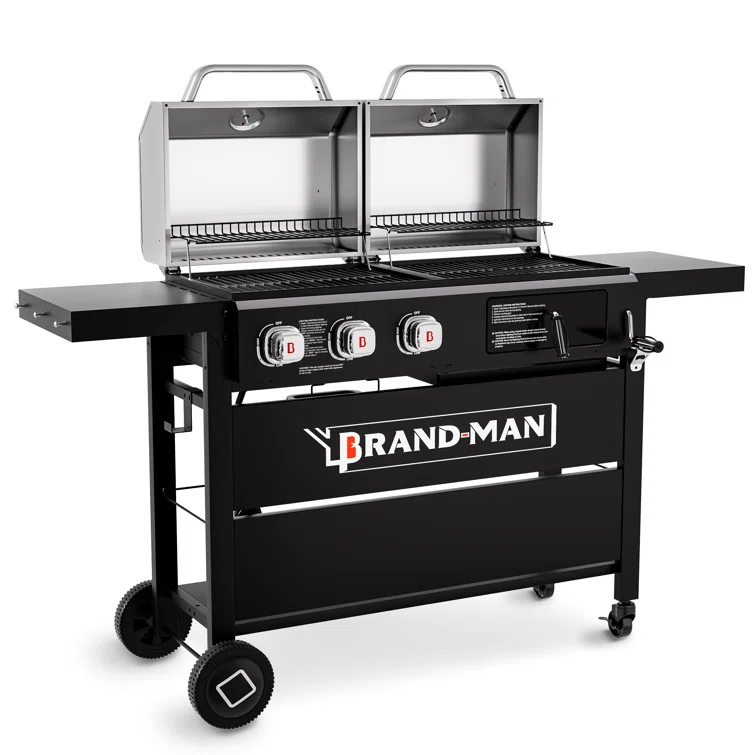 Brand-man Propane Gas Grill And Charcoal Grill Combo,grill And Griddle Combo Dual Fuel Bbq Grill With Dual Lids For Outdoor Barbecue