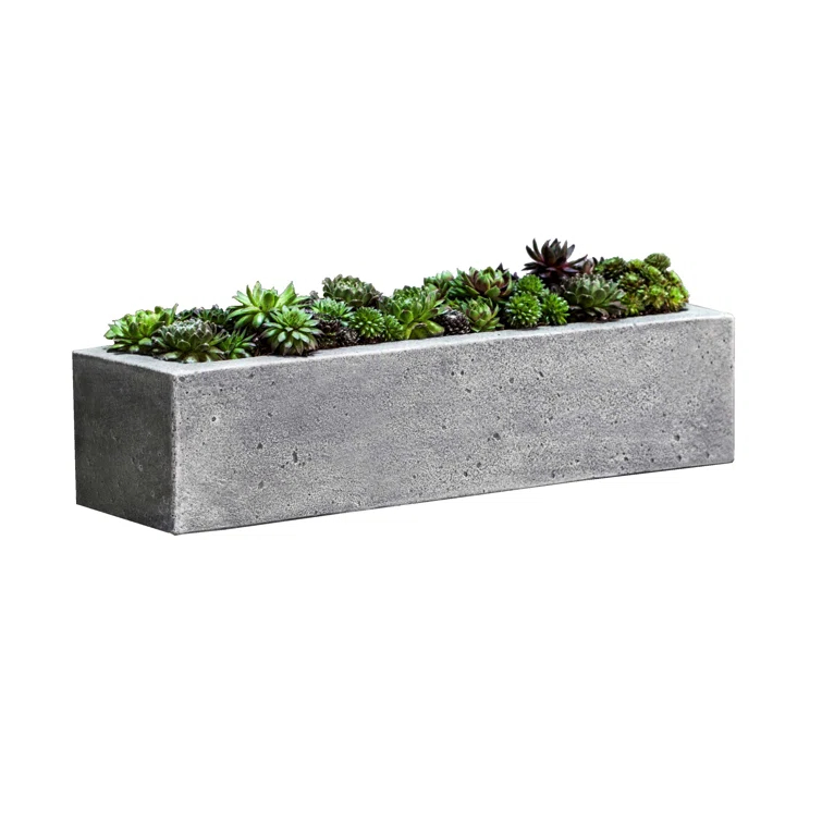 Gray Rectangular Rustic Concrete Planter for Outdoor and Indoor Use