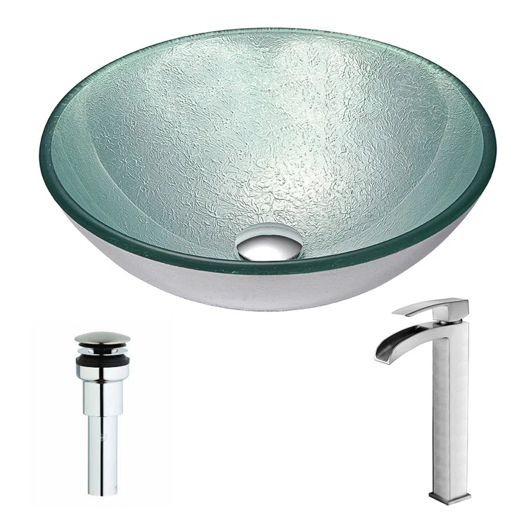 ANZZI LSAZ055-097B ANZZI Spirito 16.5'' Tempered Glass Circular Bathroom Sink with Faucet
