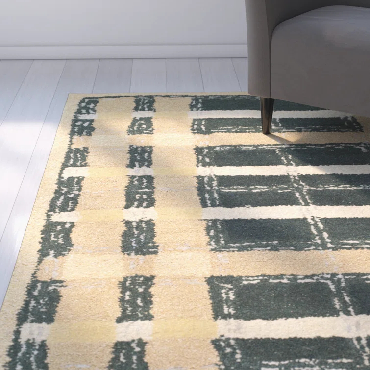 Martha Stewart Hand Tufted Wool/Viscose Plaid Rug in Cornucopia Gold