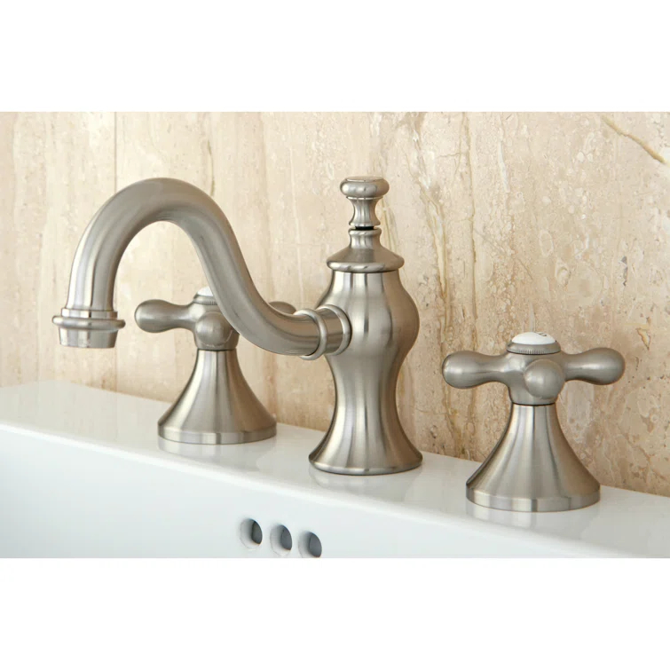 Kingston Brass Vintage Two-Handle 3-Hole Deck Mount Widespread Bathroom Faucet with Brass Pop-Up Drain