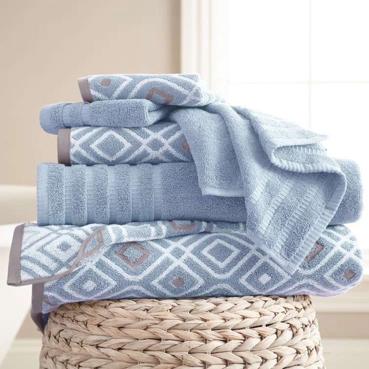 Modern Threads 6 Piece Set, 2 Bath Towels, 2 Hand Towels, 2 Washcloths Yarn Dyed Jacquard/Solid Towel Set Oxford