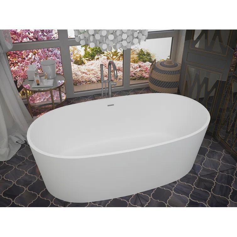 Roccia 62'' x 32'' Freestanding Soaking Solid Surface Bathtub