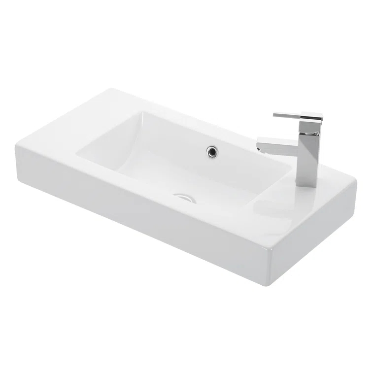 WS Bath Collections Minimal Ceramic 14.2'' White Ceramic Rectangular Bathroom Sink with Overflow