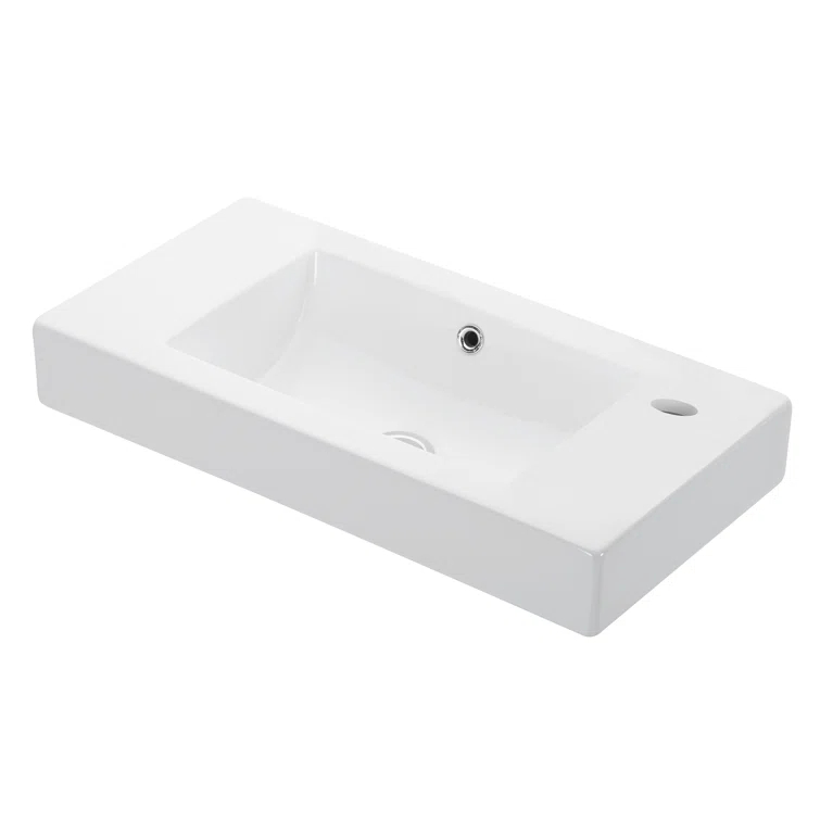 WS Bath Collections Minimal Ceramic 14.2'' White Ceramic Rectangular Bathroom Sink with Overflow