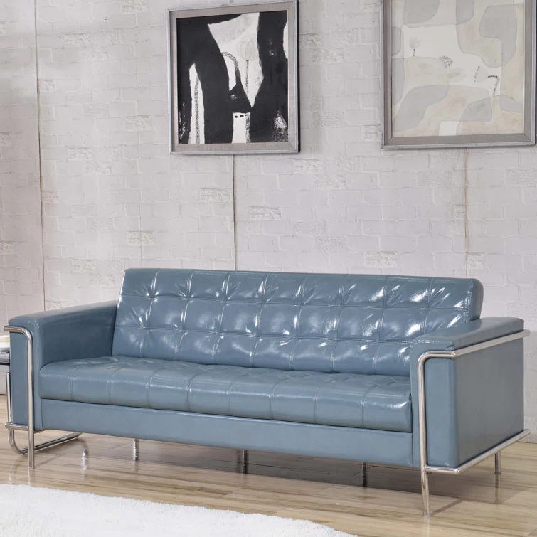 Inbox Zero HERCULES Lesley Series Contemporary LeatherSoft Double Stitch Detail Sofa with Encasing Frame