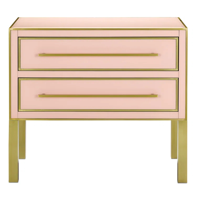 Arden Silver Peony 2-Drawer Nightstand with Satin Brass Trim