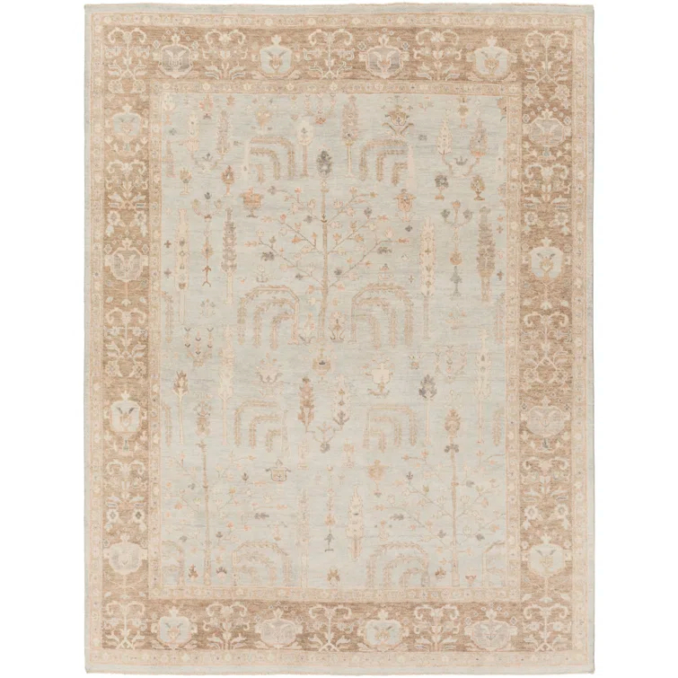 Gray Hand-Knotted Wool Rectangular 9' x 13' Area Rug
