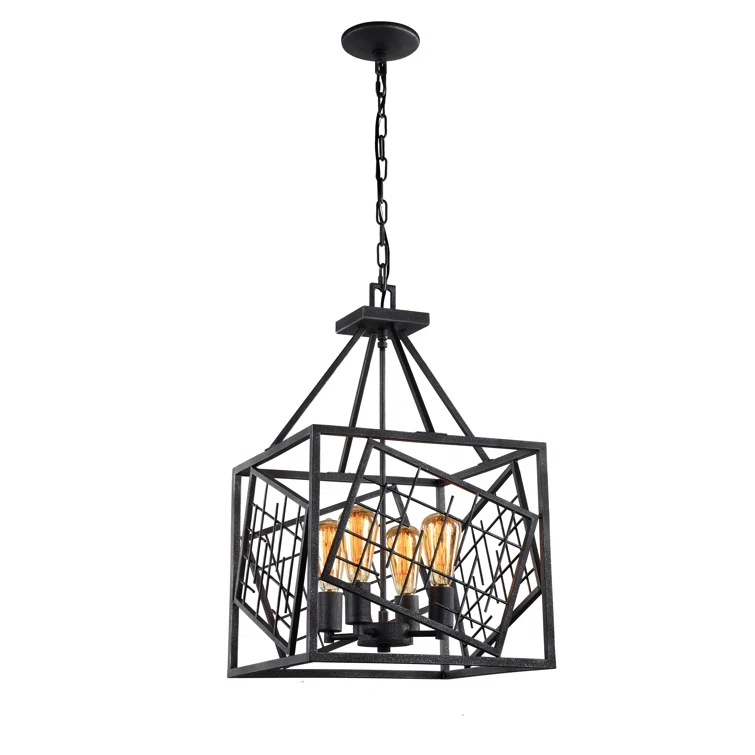 Plexus Rustic Iron 4-Light Incandescent Chandelier with Crystal Accents