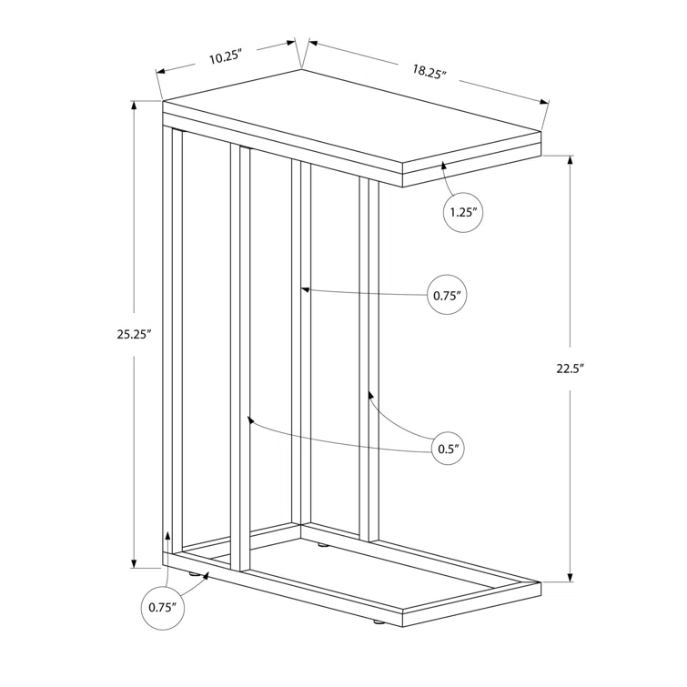 Mickael Accent Table C-shaped, End, Side, Snack, Living Room, Bedroom, Metal, Laminate, Glossy Grey, Chrome