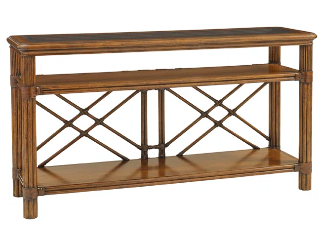 Bali Hai Tropical Brown Hardwood & Glass Console with Storage