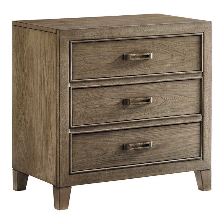 Gray Brown Transitional 3-Drawer Nightstand