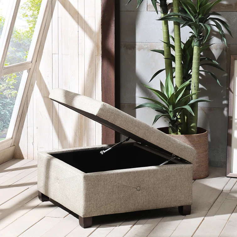 Della Button Tufted Square Storage Ottoman