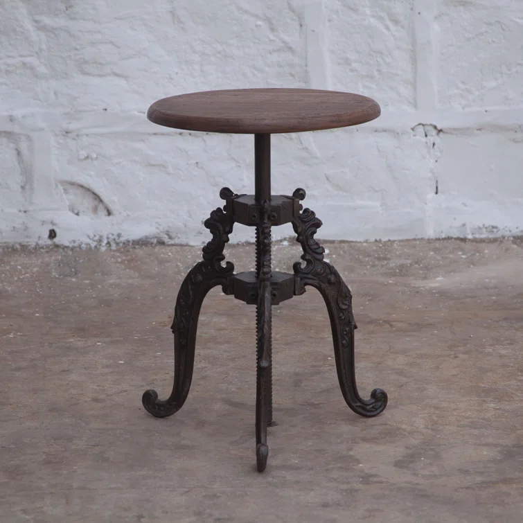 Regina Brown Reclaimed Teak and Iron Adjustable Swivel Bar Stool