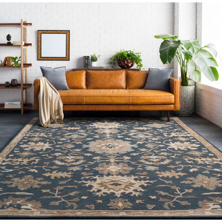 Arden Floral Handmade Tufted Wool Navy/Brown/Light Beige Area Rug