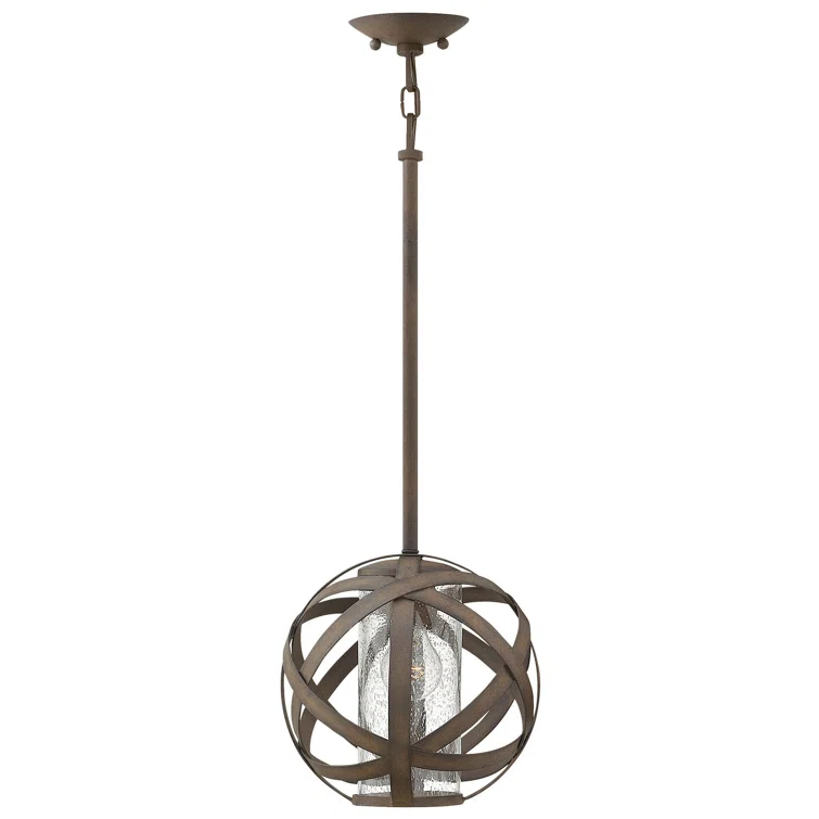 Carson Vintage Iron Globe Outdoor Pendant with Clear Seedy Glass