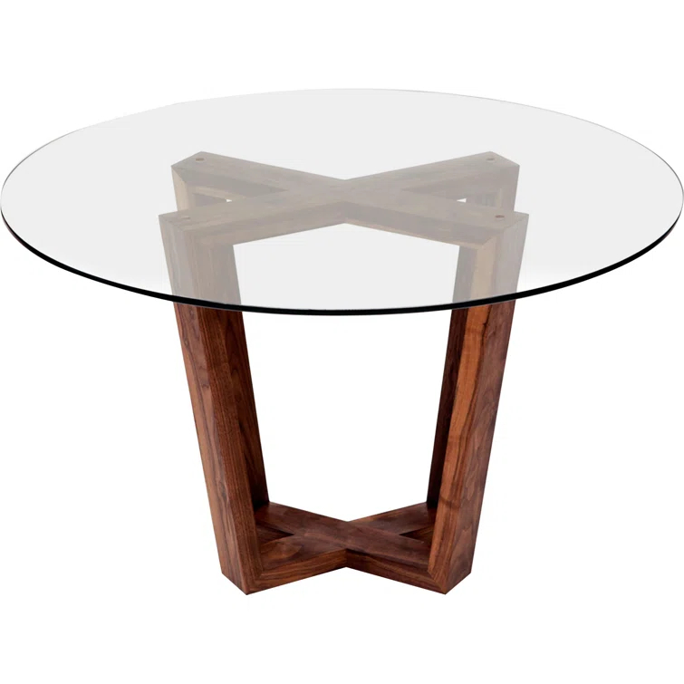Gax Round Glass Top Solid Wood Base Dining Table