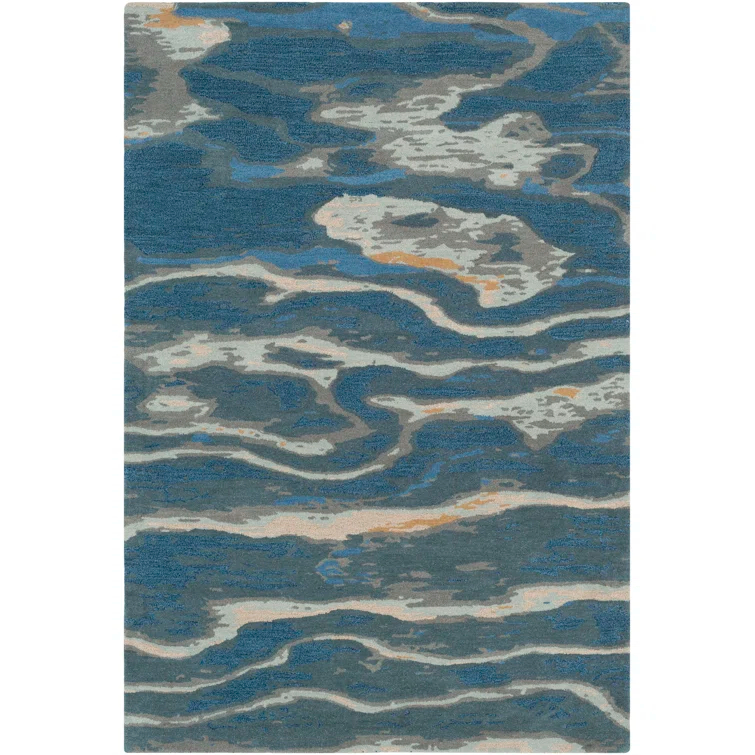 Hand-Tufted Blue and Gray Wool Rectangular Rug