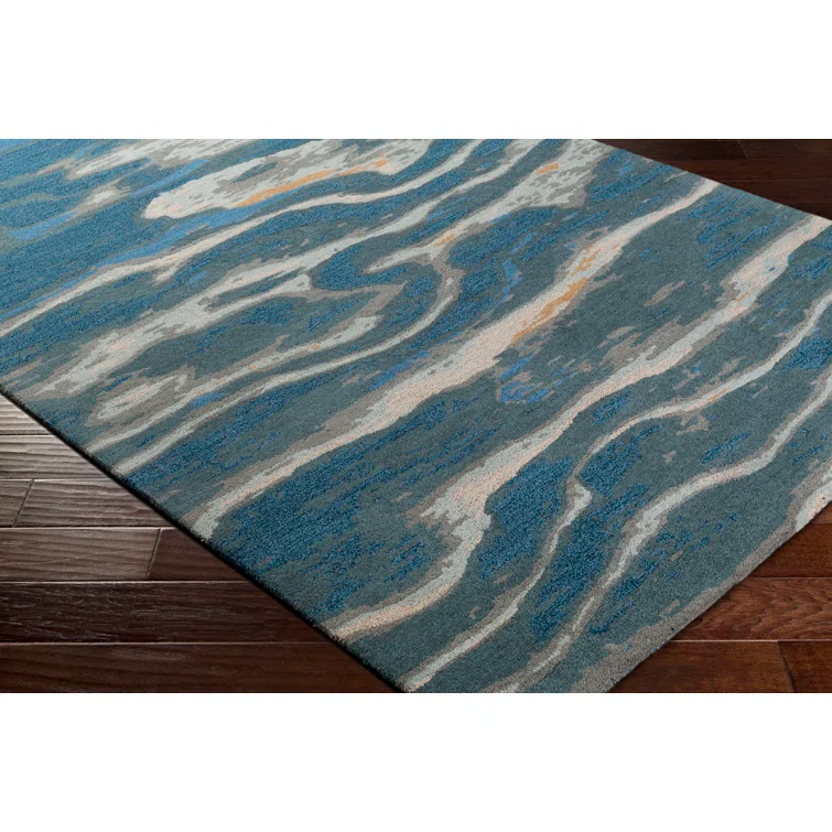 Hand-Tufted Blue and Gray Wool Rectangular Rug