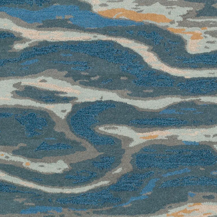 Hand-Tufted Blue and Gray Wool Rectangular Rug