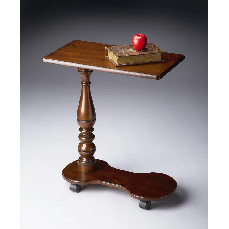 Elegant Cherry Wood Pedestal Tray Table - Dark Brown