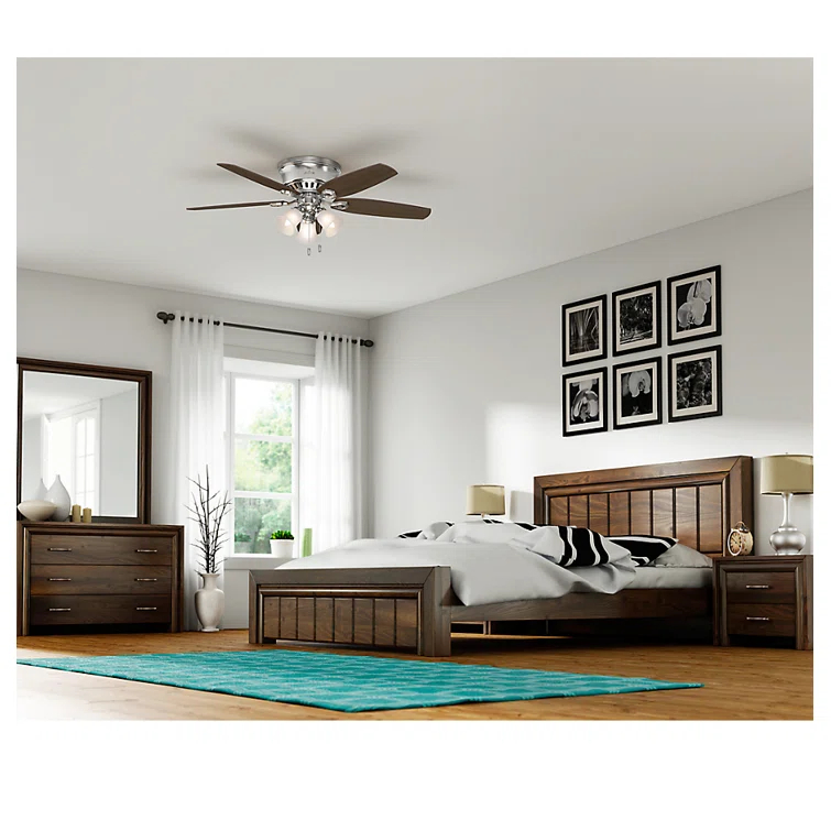Builder Low Profile 52" 5 - Blade Flush Mount Ceiling Fan with Lights and Pull Chains