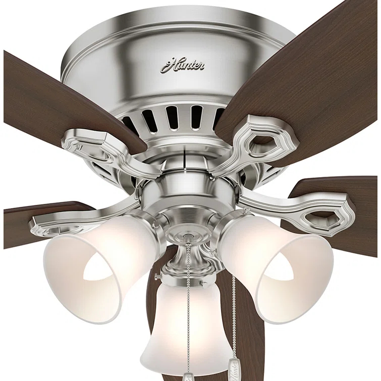 Builder Low Profile 52" 5 - Blade Flush Mount Ceiling Fan with Lights and Pull Chains