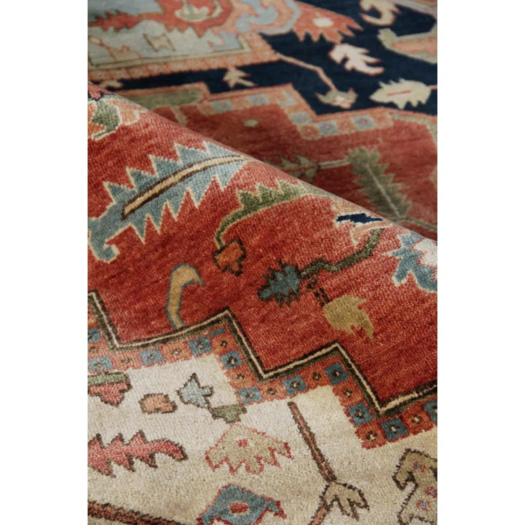 Fine Serapi Oriental Hand-Knotted Wool Rust/Ivory Area Rug