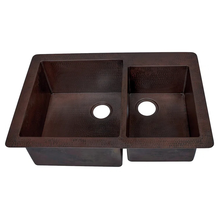 Novatto Guadalajara 33'' L Double Bowl Copper Kitchen Sink TCK-006AN