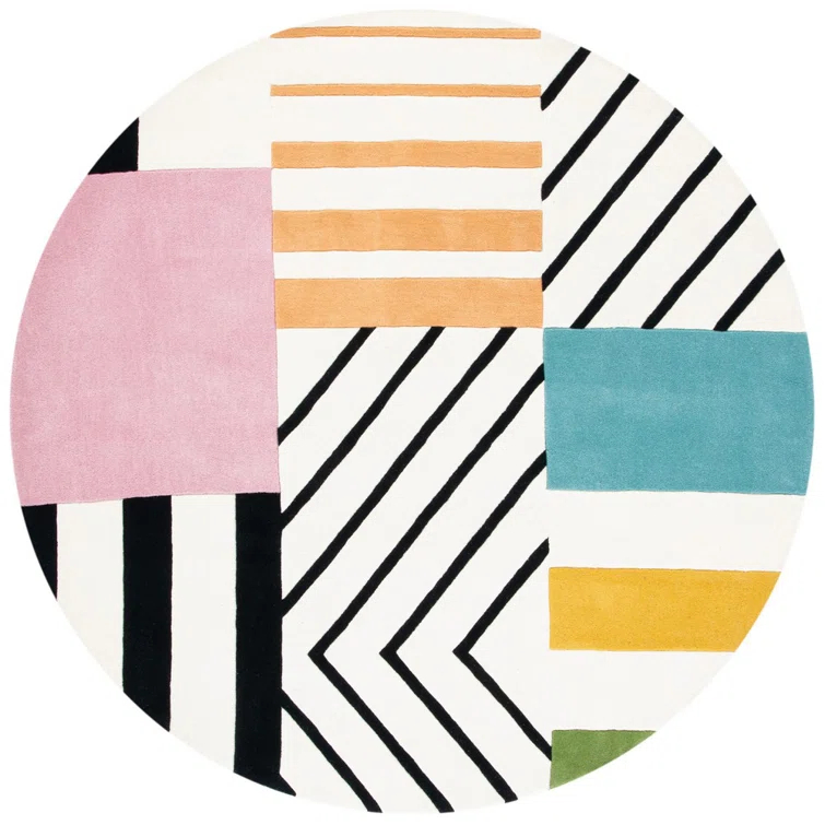 Tripoli Handmade Wool Ivory/Black/Pink Rug