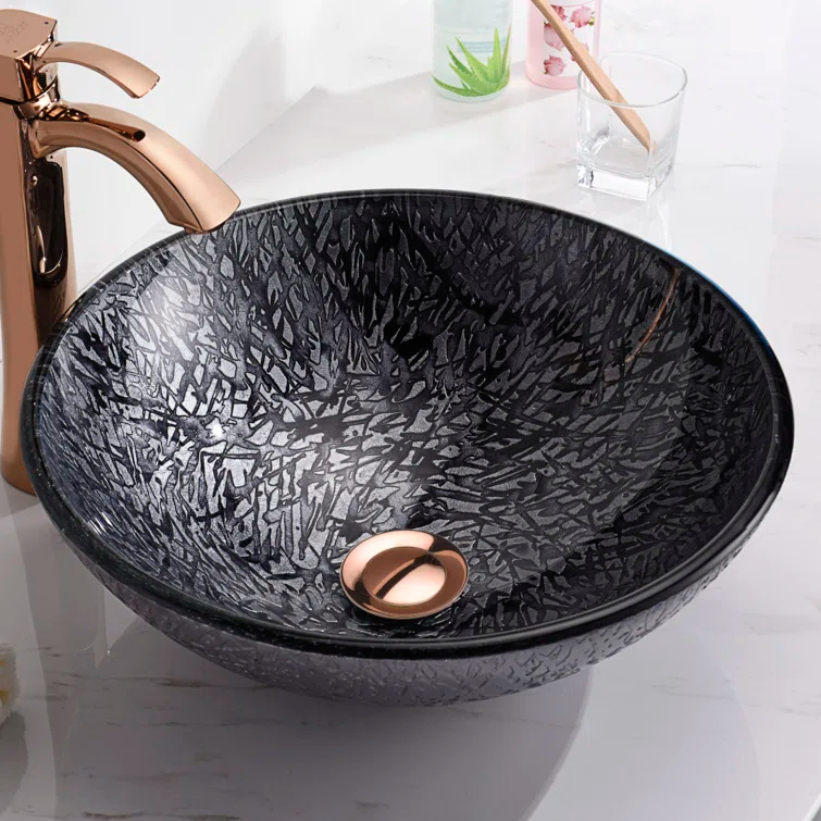 ANZZI Arc 16.5'' Gray Tempered Glass Circular Bathroom Sink