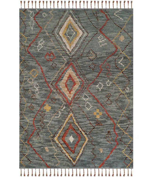 Raeleigh Hand Knotted Wool/Cotton Southwestern Rug in Gray