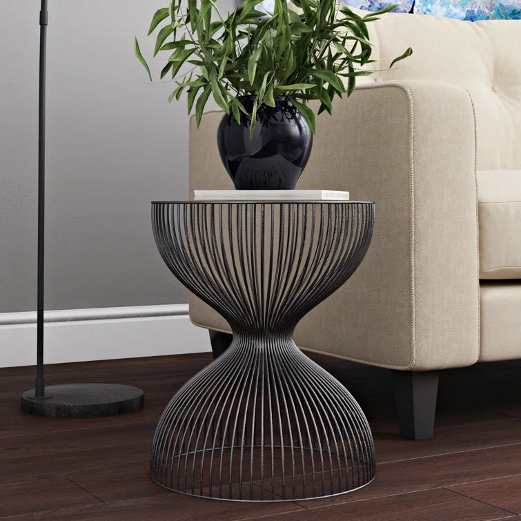Nicholas 14 in. W Black Round Iron End Table