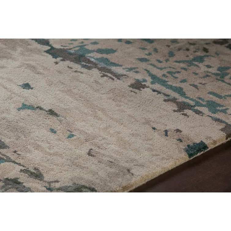 Handmade Blue Wool and Viscose Tufted 5' x 7' Rug