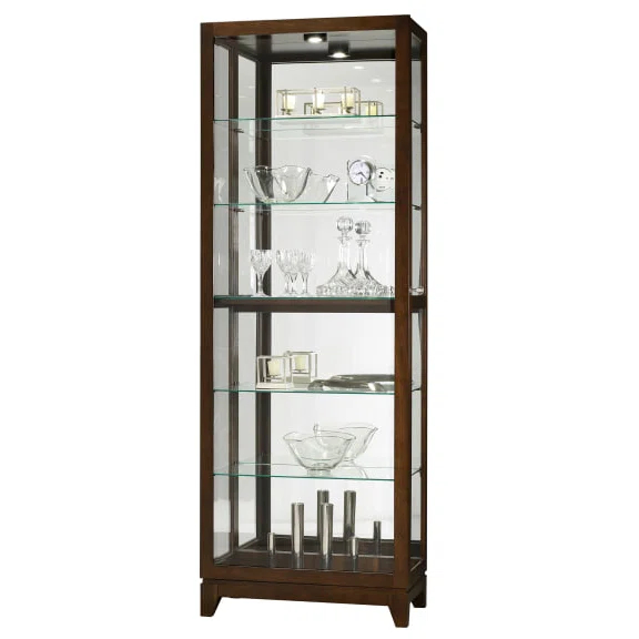 Espresso Lighted Glass Curio Cabinet with Adjustable Shelves